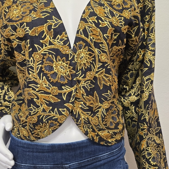 Vntg Passports Gold /Black Beaded Open Evening Jacket L - Picture 13 of 15